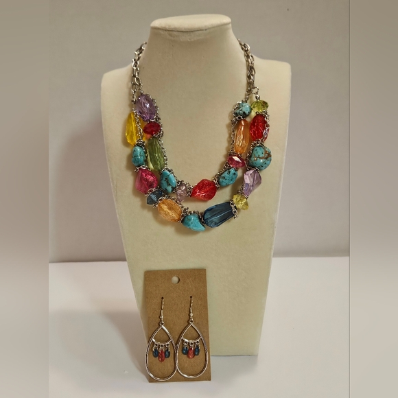 Multicolor Stone & Acryllic Necklace and Earring Set - Picture 1 of 4